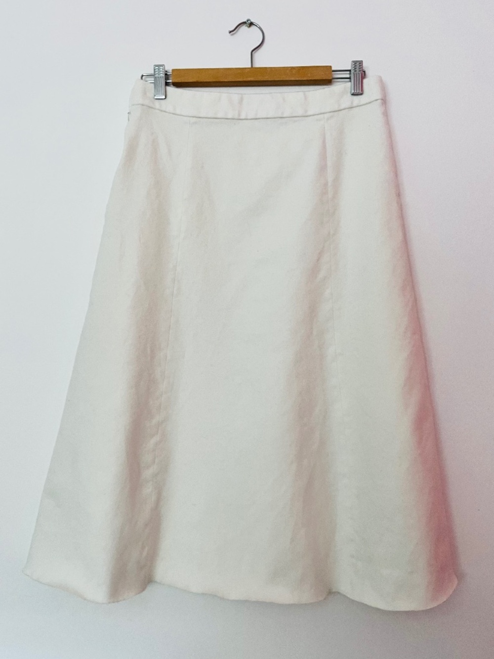 Massimo Dutti White Wool A-line Midi Skirt